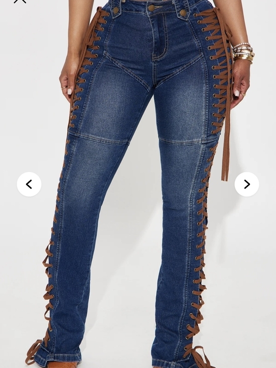 Fashion Nova Denim - Women’s Blue Lace-Up Side Detail Jeans Fashion Nova